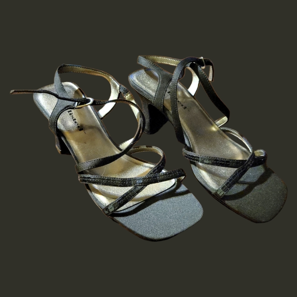 Woman's Unlisted Spaghetti Strap Block Heel Open Toe Sandals Sequins NWOT